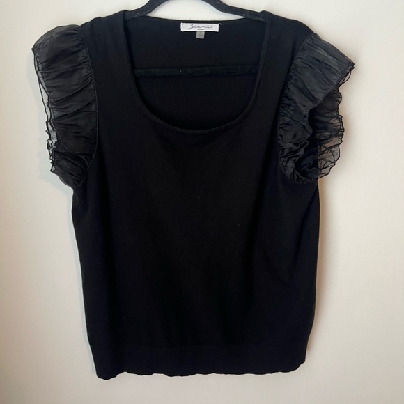 Sioni Milano Black Ruffled Tulle Sleeve Knit Top Large - Picture 2 of 11